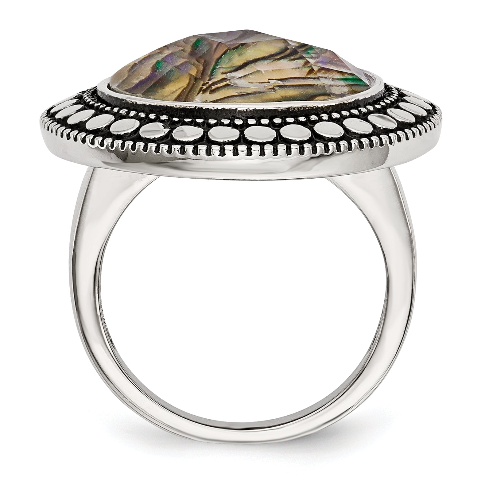 Edelstahl Antikisiert und Poliert Imitat Abalone Ring