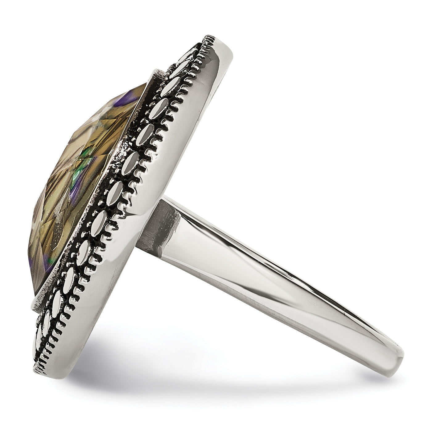 Edelstahl Antikisiert und Poliert Imitat Abalone Ring