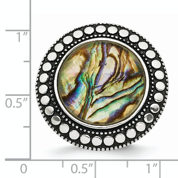 Edelstahl Antikisiert und Poliert Imitat Abalone Ring