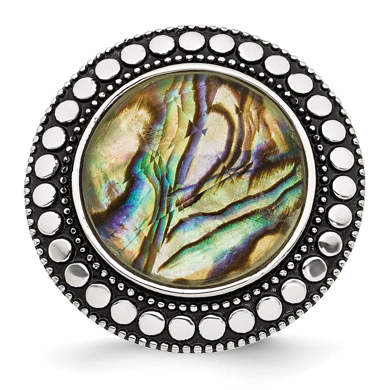 Edelstahl Antikisiert und Poliert Imitat Abalone Ring