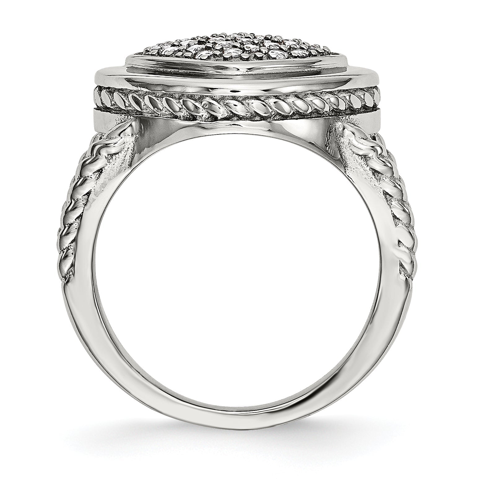 Edelstahl Poliert Zirkonia Quadratisch Ring (size 6 Nur)