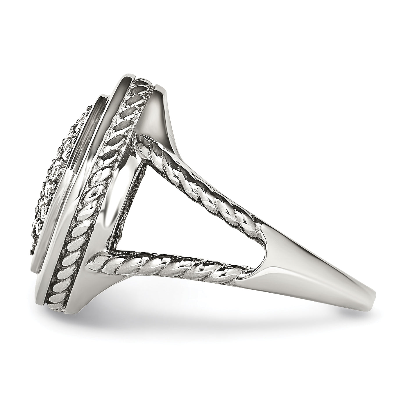 Edelstahl Poliert Zirkonia Quadratisch Ring (size 6 Nur)