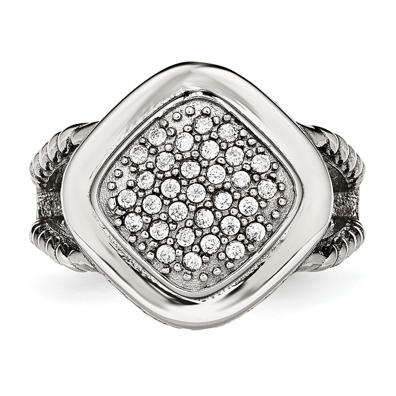 Edelstahl Poliert Zirkonia Quadratisch Ring (size 6 Nur)