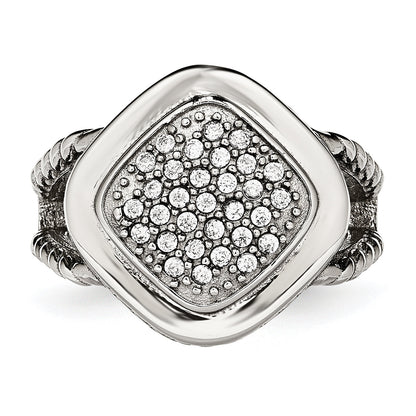 Edelstahl Poliert Zirkonia Quadratisch Ring (size 6 Nur)