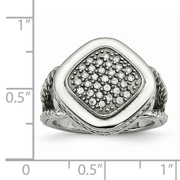 Edelstahl Poliert Zirkonia Quadratisch Ring (size 6 Nur)
