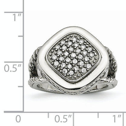 Edelstahl Poliert Zirkonia Quadratisch Ring (size 6 Nur)