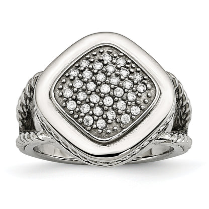 Edelstahl Poliert Zirkonia Quadratisch Ring (size 6 Nur)