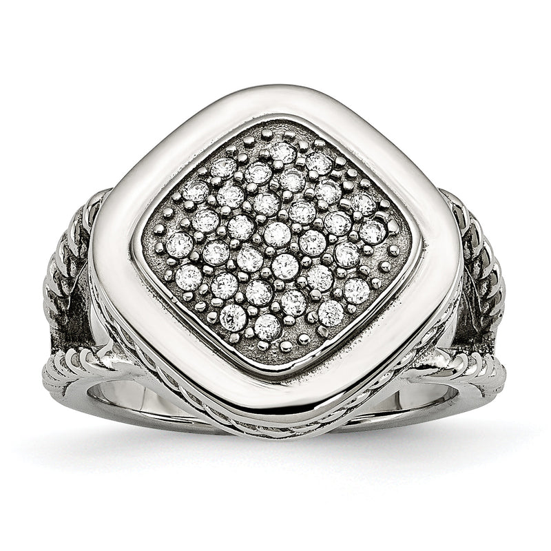 Edelstahl Poliert Zirkonia Quadratisch Ring (size 6 Nur)