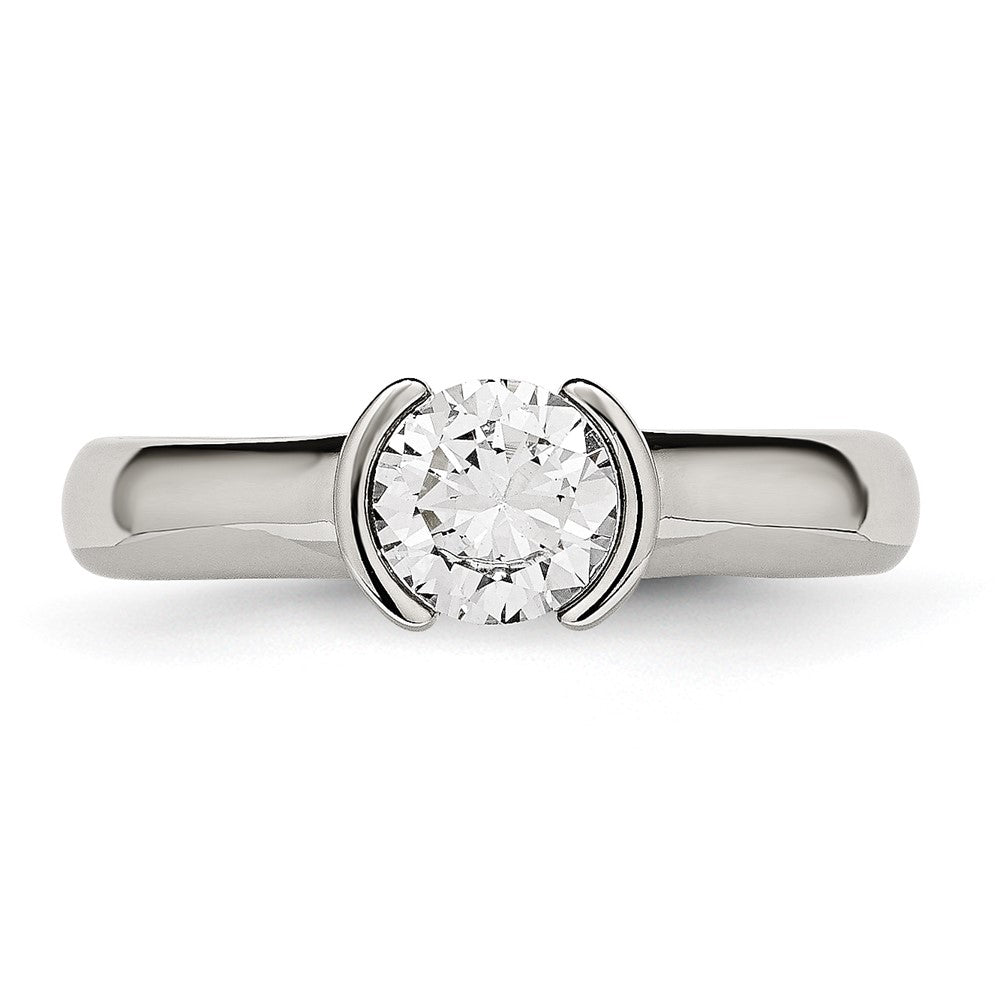 Edelstahl Poliert Zirkonia Ring (size 9 Nur)