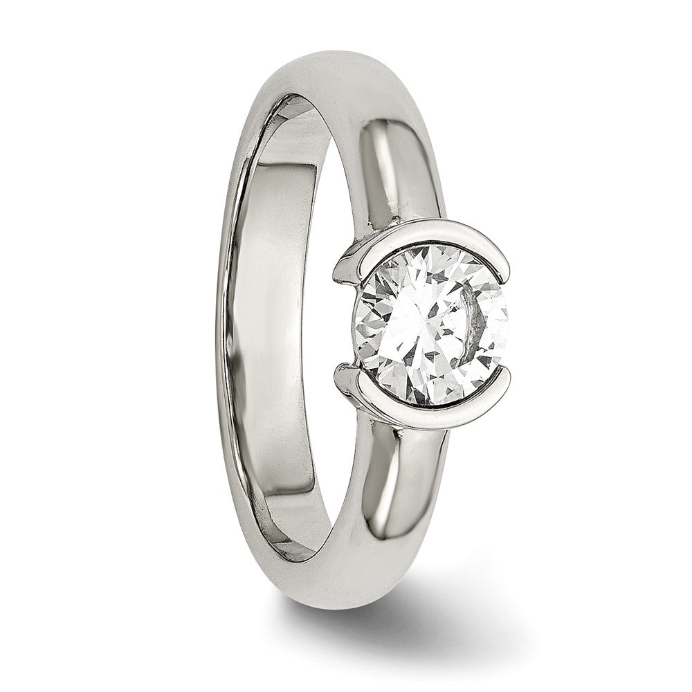 Edelstahl Poliert Zirkonia Ring (size 9 Nur)