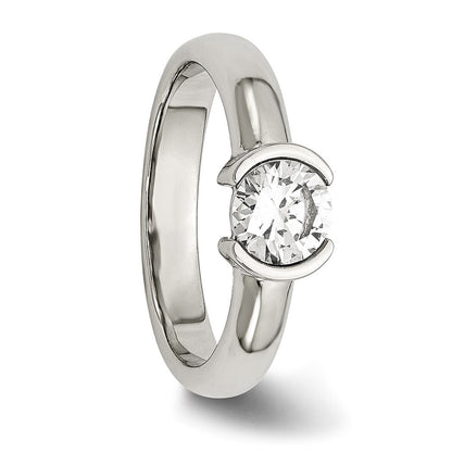 Edelstahl Poliert Zirkonia Ring (size 9 Nur)