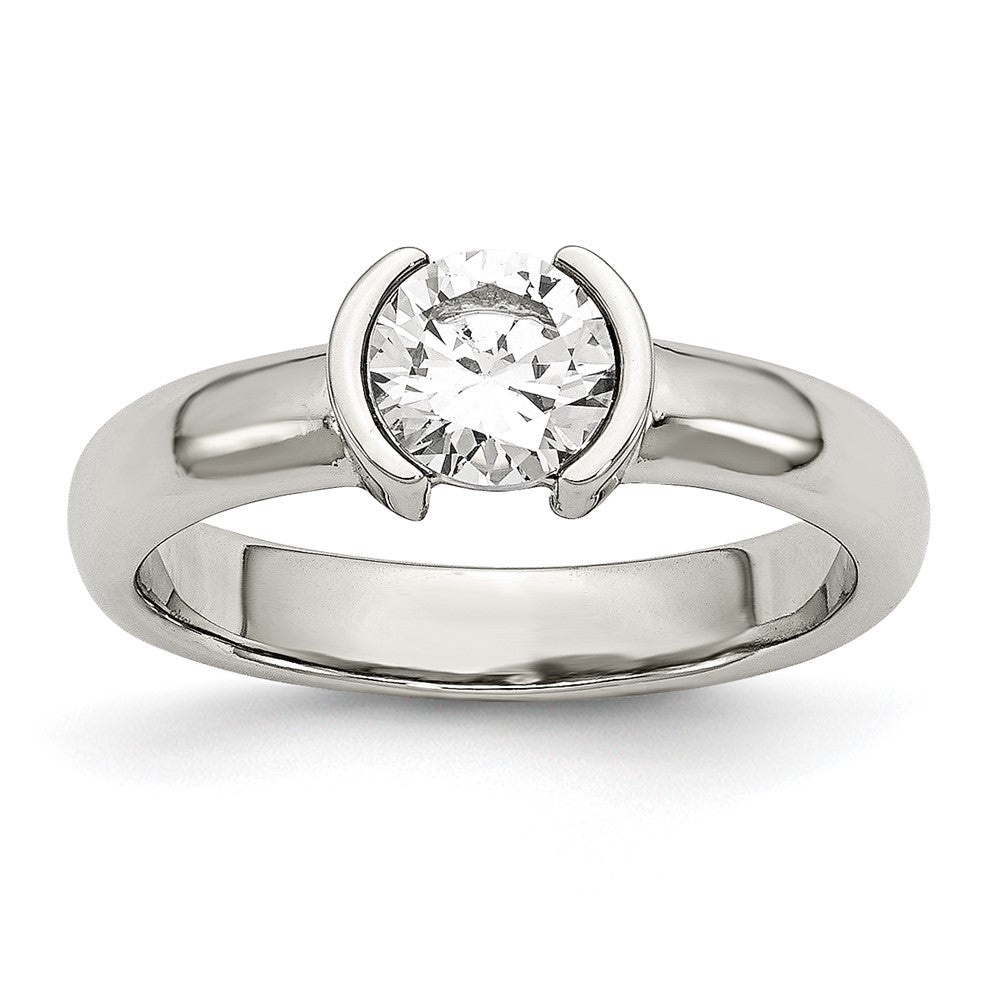 Edelstahl Poliert Zirkonia Ring (size 9 Nur)