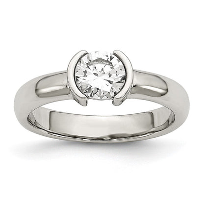 Edelstahl Poliert Zirkonia Ring (size 9 Nur)