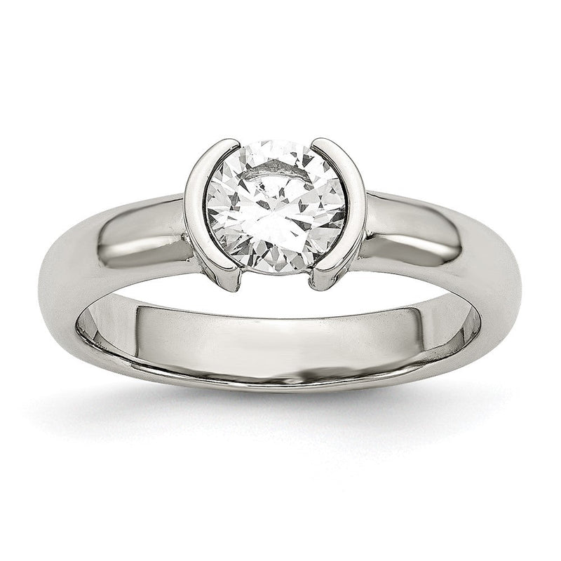 Edelstahl Poliert Zirkonia Ring (size 9 Nur)