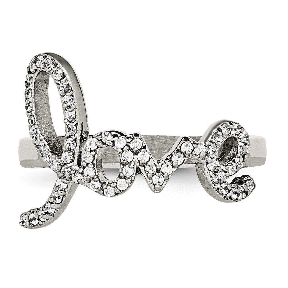 Edelstahl Poliert Liebe mit Czs Ring (size 6 Nur)