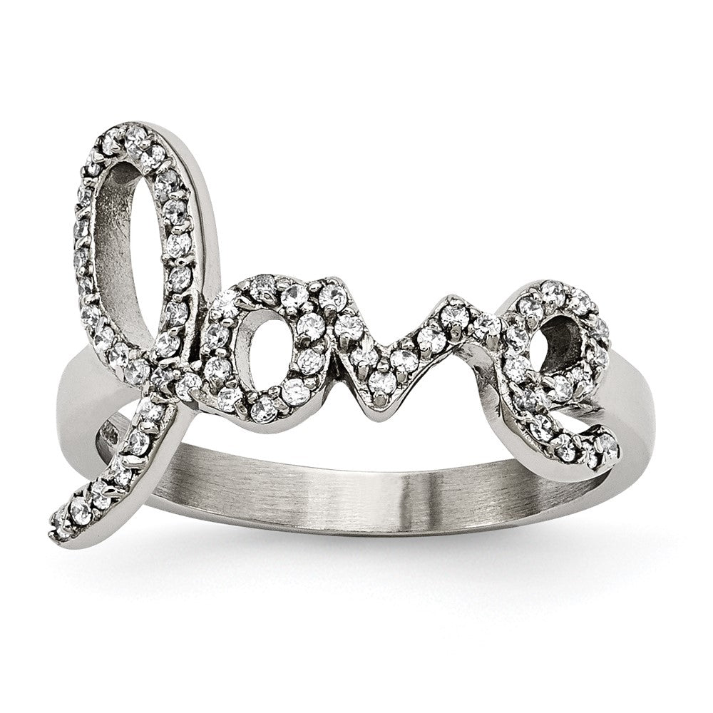 Edelstahl Poliert Liebe mit Czs Ring (size 6 Nur)