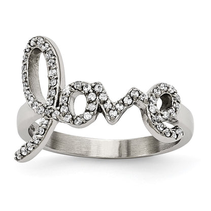 Edelstahl Poliert Liebe mit Czs Ring (size 6 Nur)