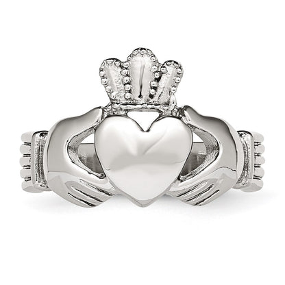Edelstahl Poliert Claddagh Ring (size 5 Nur)