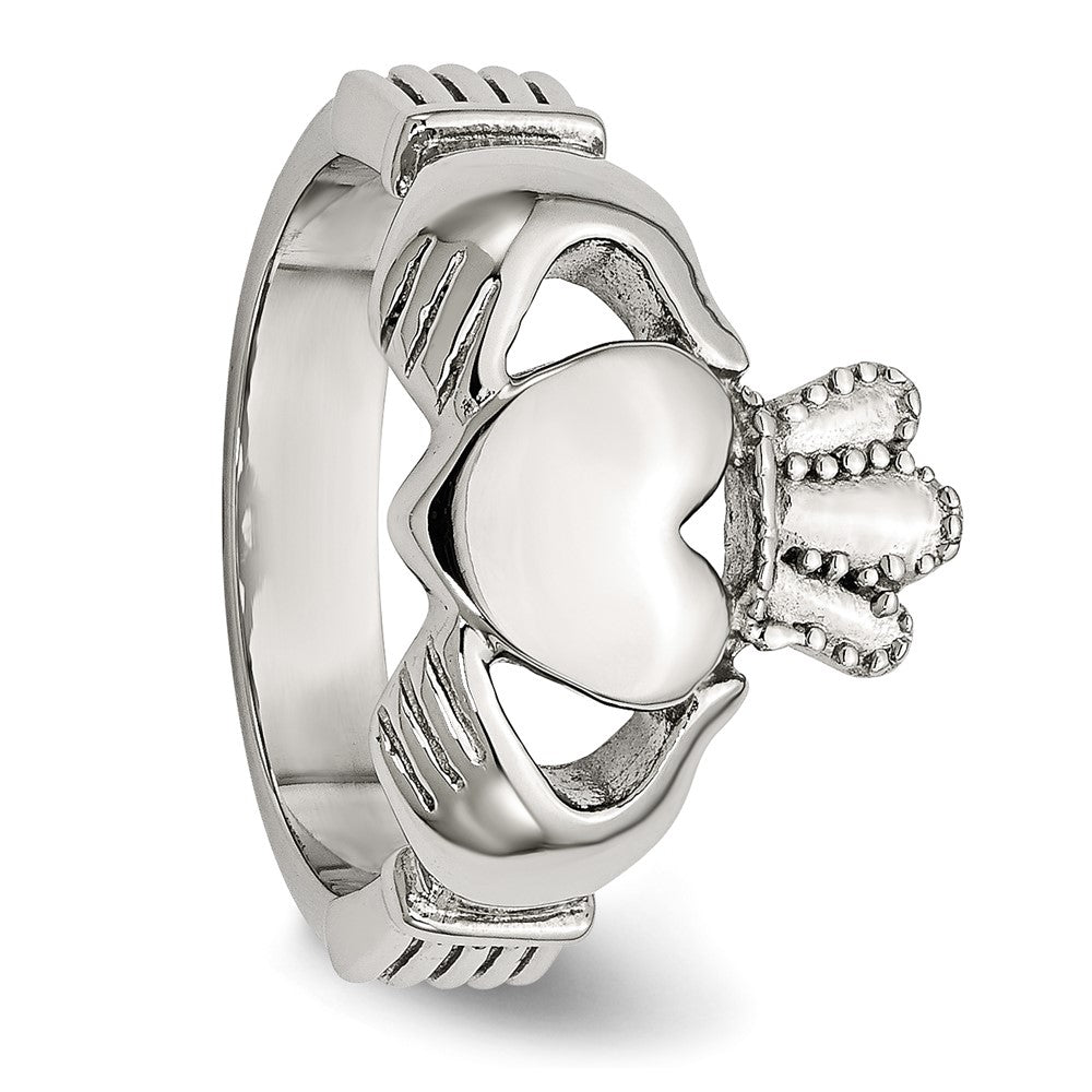 Edelstahl Poliert Claddagh Ring (size 5 Nur)