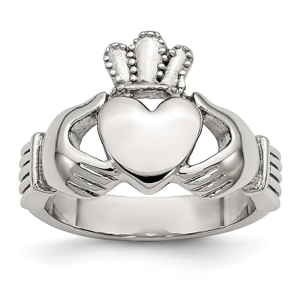 Edelstahl Poliert Claddagh Ring (size 5 Nur)