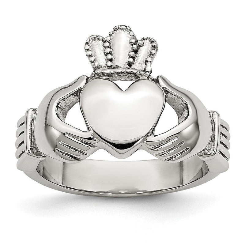 Edelstahl Poliert Claddagh Ring (size 5 Nur)