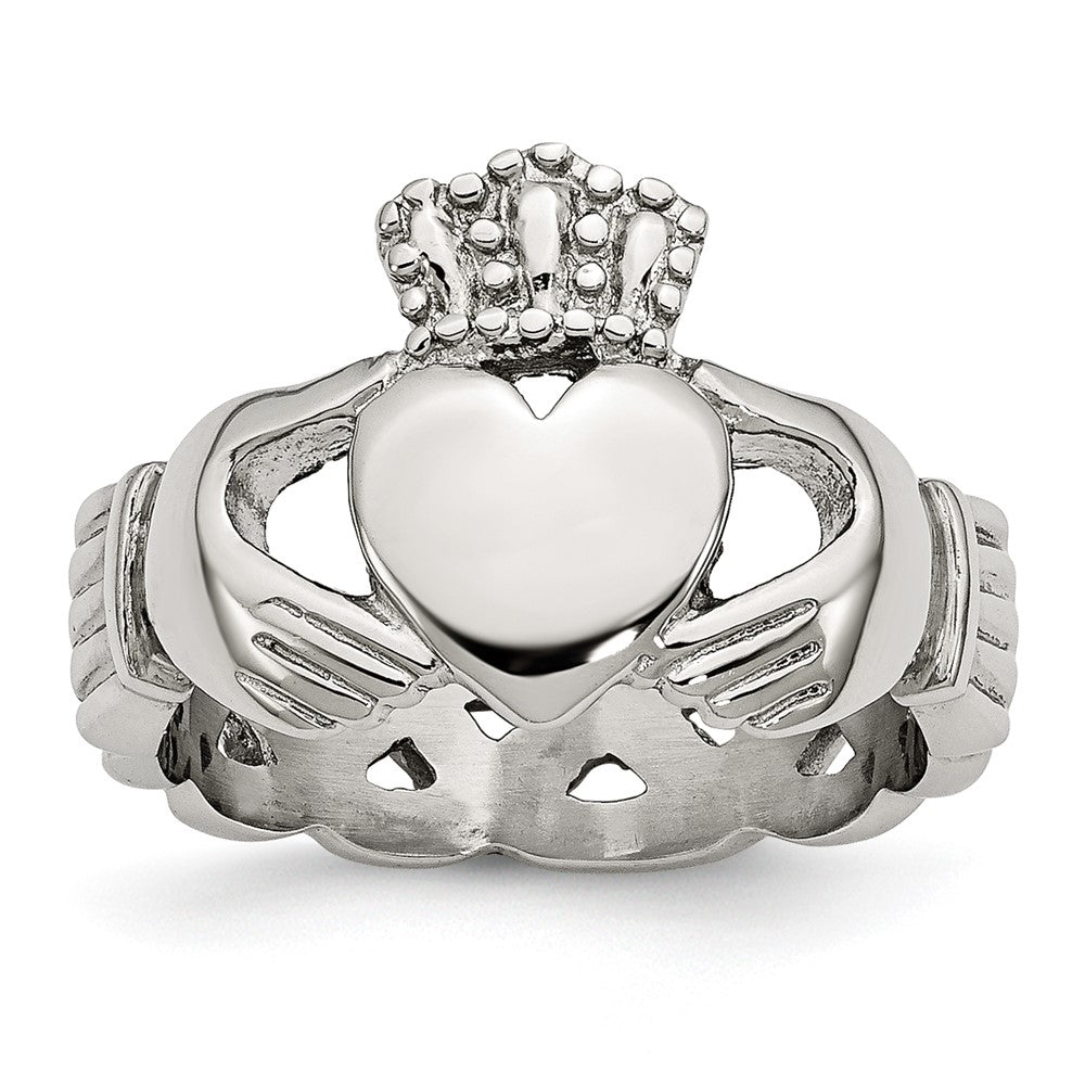 Edelstahl Poliert Geflochten Claddagh Ring