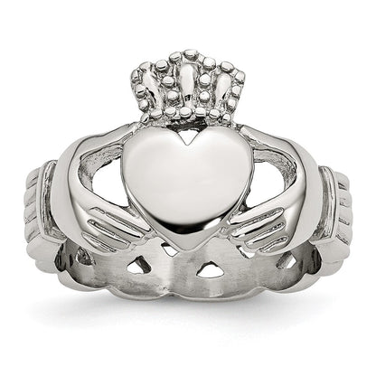 Edelstahl Poliert Geflochten Claddagh Ring
