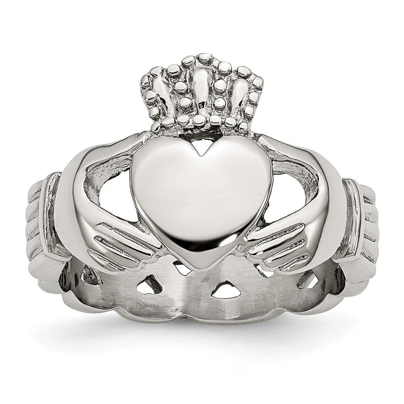 Edelstahl Poliert Geflochten Claddagh Ring
