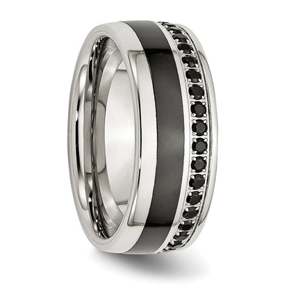 Edelstahl Poliert Schwarz Keramik Einlage Zirkonia 9mm Ring