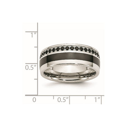 Edelstahl Poliert Schwarz Keramik Einlage Zirkonia 9mm Ring