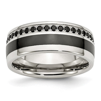 Edelstahl Poliert Schwarz Keramik Einlage Zirkonia 9mm Ring