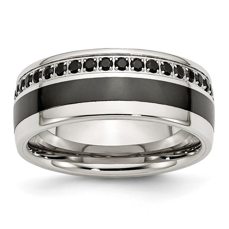 Edelstahl Poliert Schwarz Keramik Einlage Zirkonia 9mm Ring