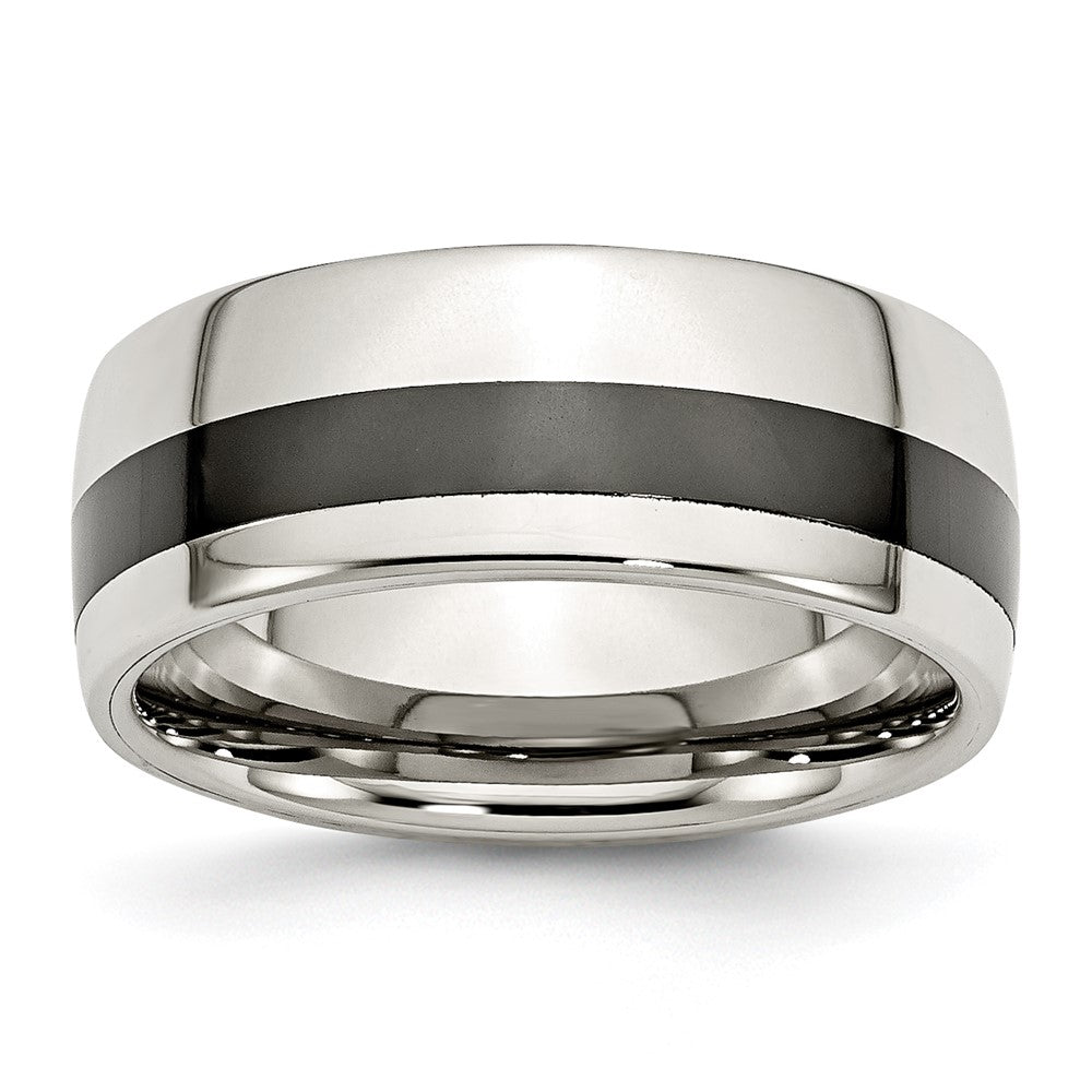 Edelstahl Poliert Schwarz Keramik Einlage 9mm Ring