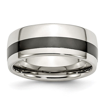 Edelstahl Poliert Schwarz Keramik Einlage 9mm Ring
