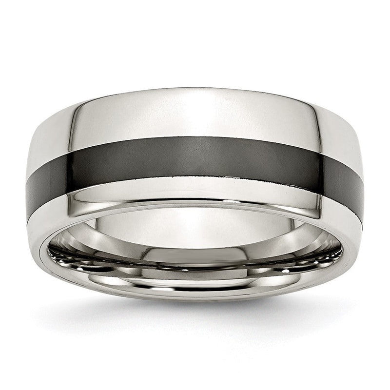 Edelstahl Poliert Schwarz Keramik Einlage 9mm Ring