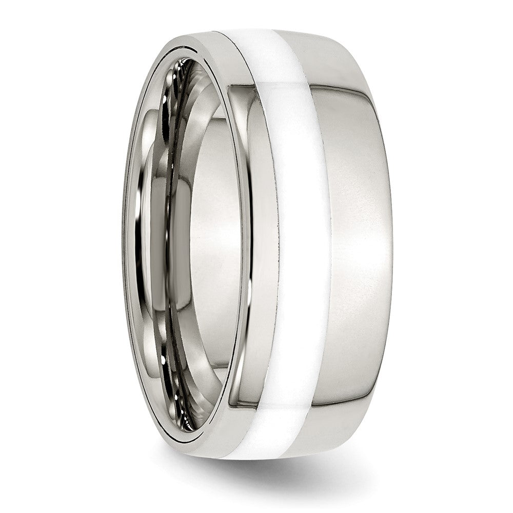Edelstahl Poliert Weiß Keramik Einlage 9mm Ring