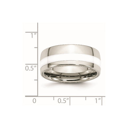 Edelstahl Poliert Weiß Keramik Einlage 9mm Ring