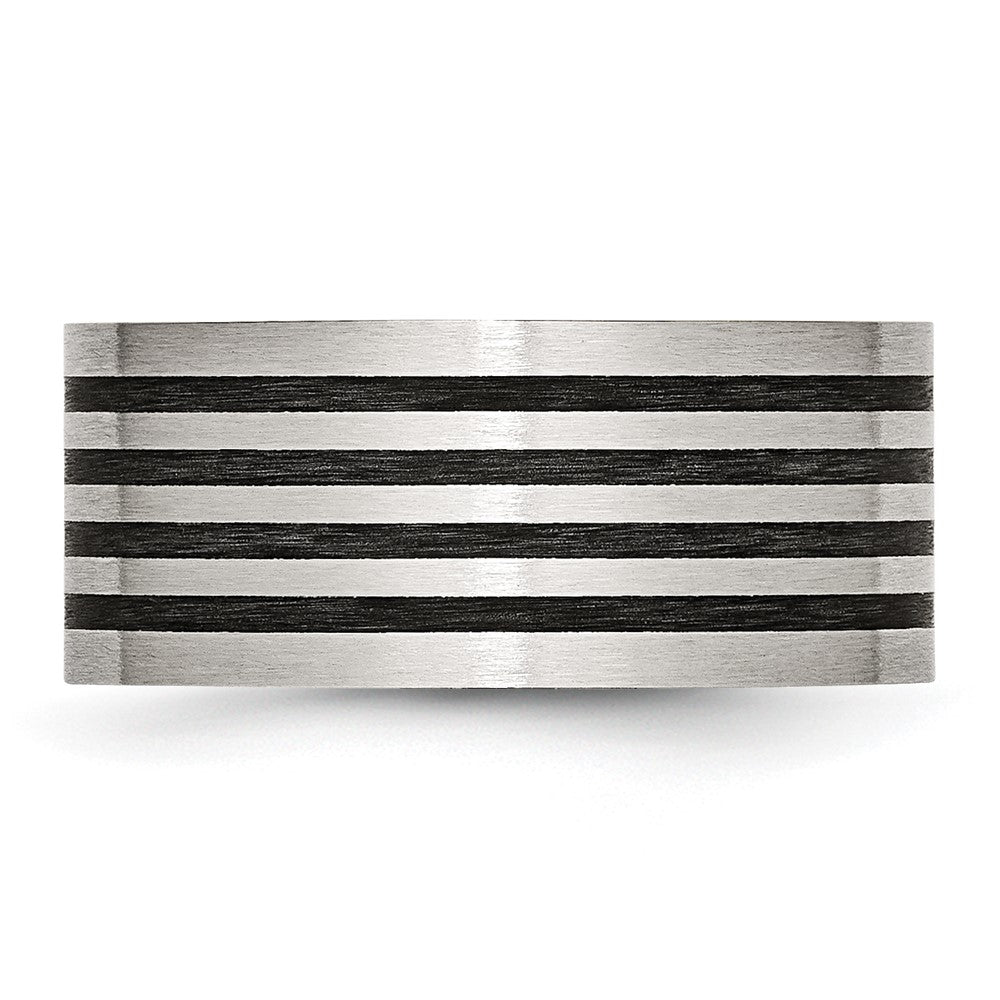 Edelstahl Gebürstet Schwarz Gummi Stripes 10mm Flach Ring