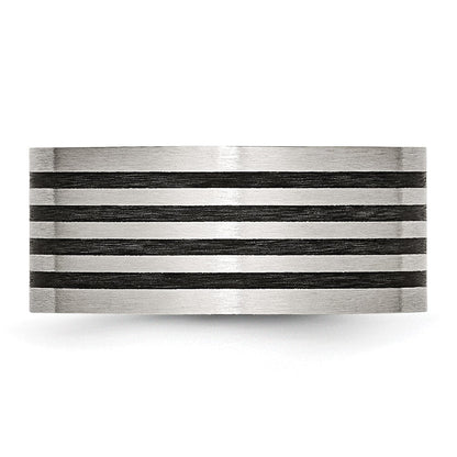 Edelstahl Gebürstet Schwarz Gummi Stripes 10mm Flach Ring
