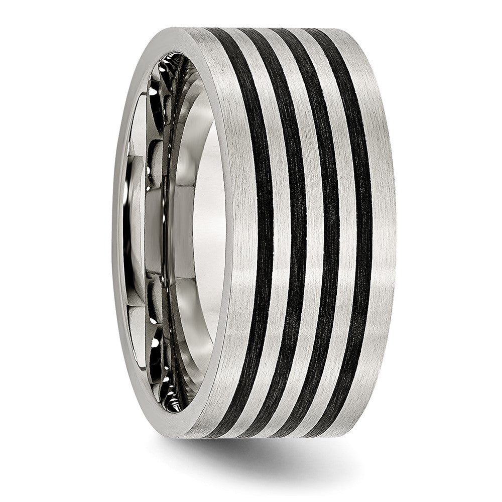 Edelstahl Gebürstet Schwarz Gummi Stripes 10mm Flach Ring
