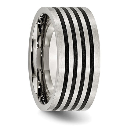 Edelstahl Gebürstet Schwarz Gummi Stripes 10mm Flach Ring