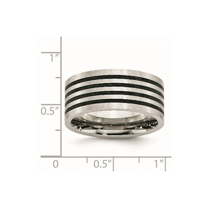 Edelstahl Gebürstet Schwarz Gummi Stripes 10mm Flach Ring
