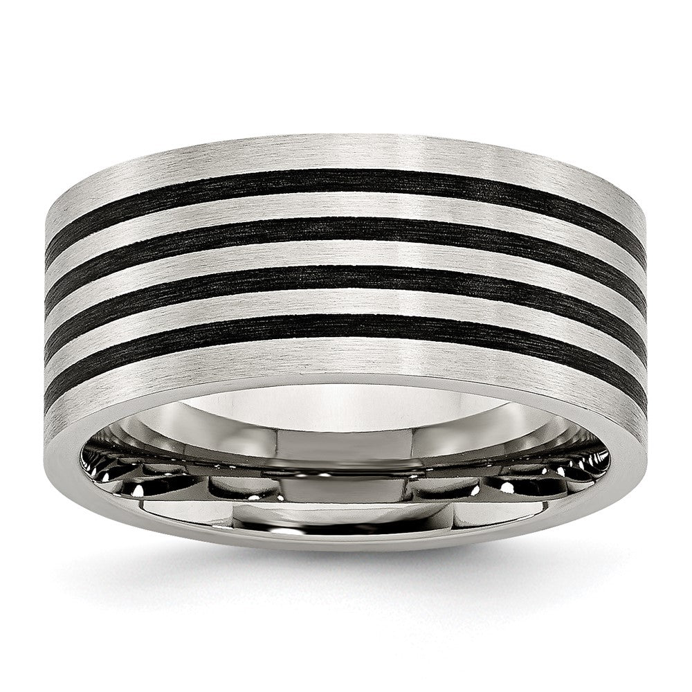 Edelstahl Gebürstet Schwarz Gummi Stripes 10mm Flach Ring