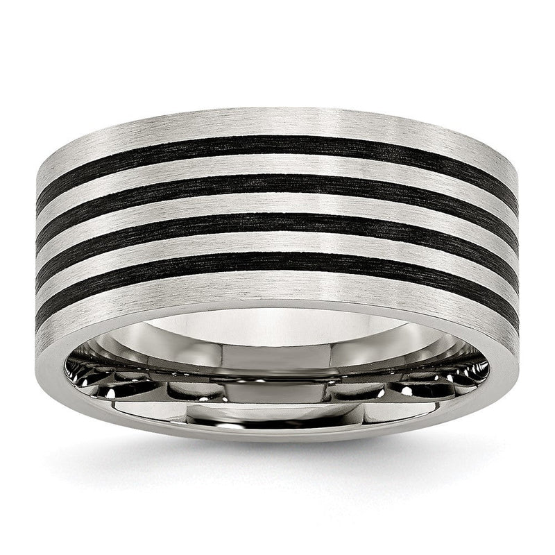 Edelstahl Gebürstet Schwarz Gummi Stripes 10mm Flach Ring