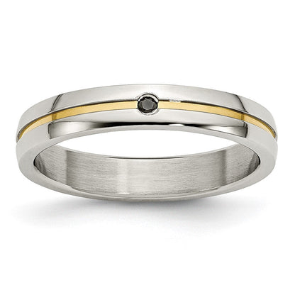 Edelstahl Poliert Gelb Ip Beschichtet.025pt. Diamant 4mm Ring