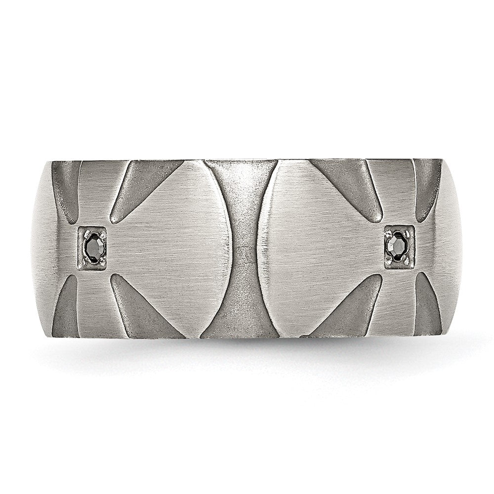 Edelstahl Gebürstet.06ct Schwarz Diamant Kreuz 10mm Ring
