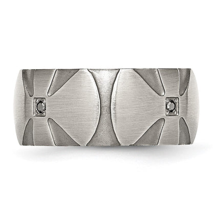 Edelstahl Gebürstet.06ct Schwarz Diamant Kreuz 10mm Ring
