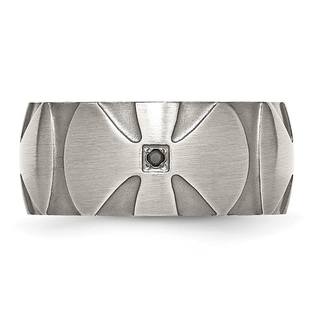 Edelstahl Gebürstet.06ct Schwarz Diamant Kreuz 10mm Ring
