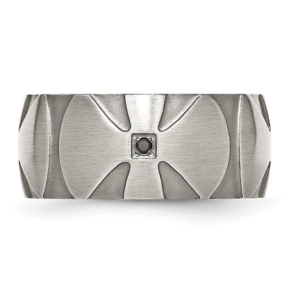 Edelstahl Gebürstet.06ct Schwarz Diamant Kreuz 10mm Ring