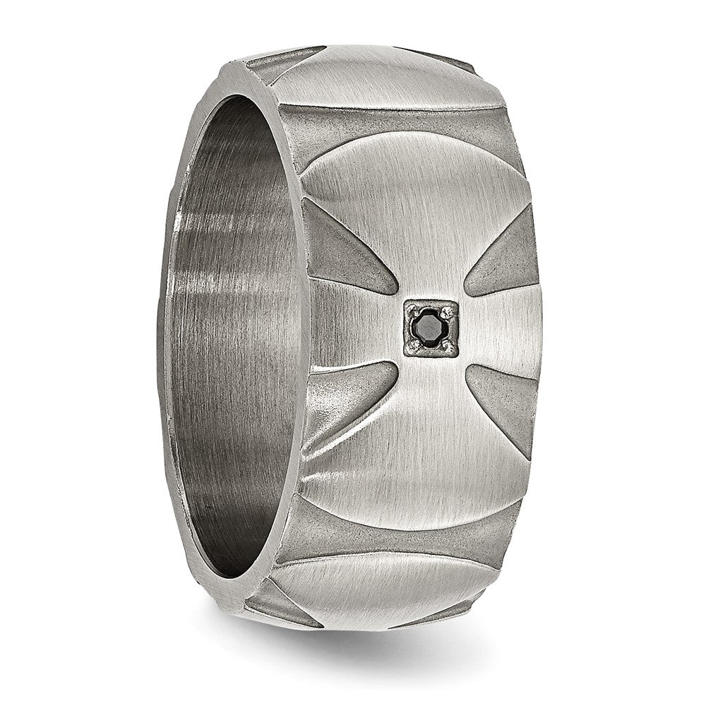 Edelstahl Gebürstet.06ct Schwarz Diamant Kreuz 10mm Ring